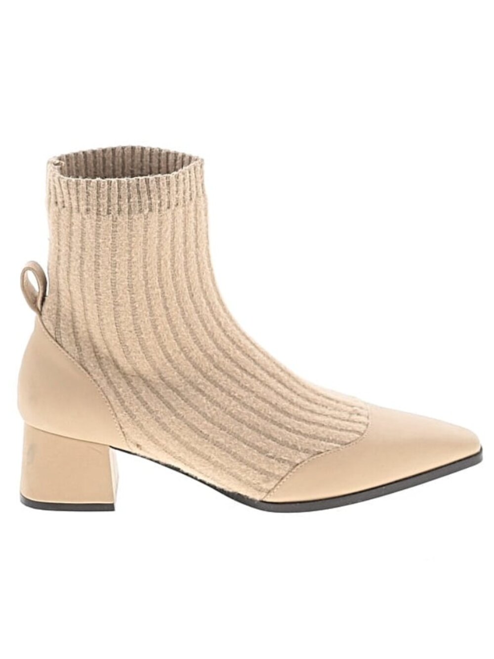 Charles & Keith Knit Sock/PU Vegan Accents Upper Low Square Heeled Ankle Boot-39